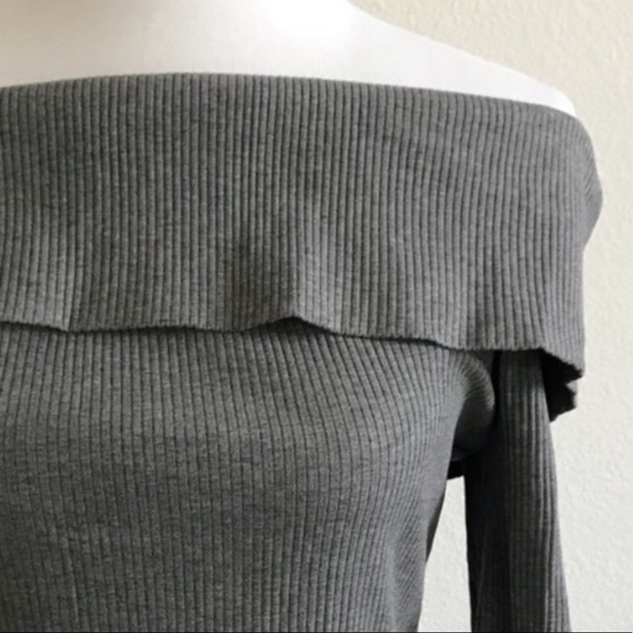LAST3️⃣//GRAY RIBBED OFF SHOULDER MIDI DRESS - Picture 6 of 9